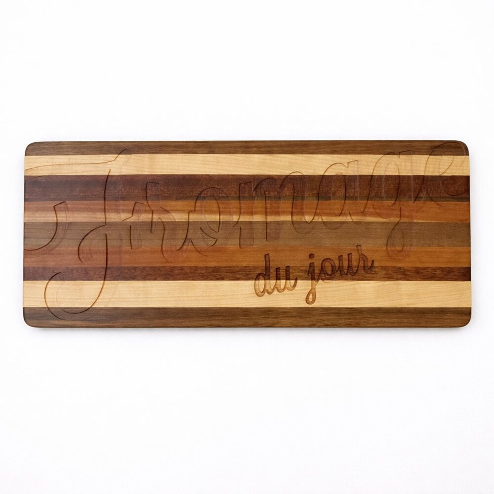 Artisan Exotic Multi-Wood Striped Charcuterie Cheese Cutting Board Serving Tray